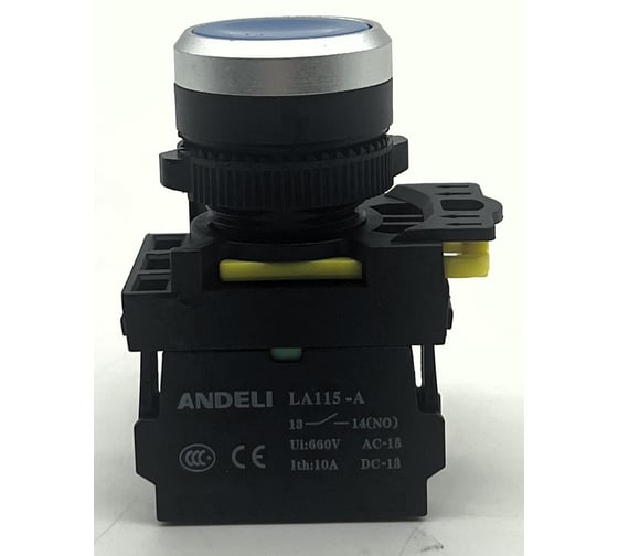 Изображение товара Кнопка ANDELI LA115-A5-10BN/6 синий 1НО IP65 ADL10-310