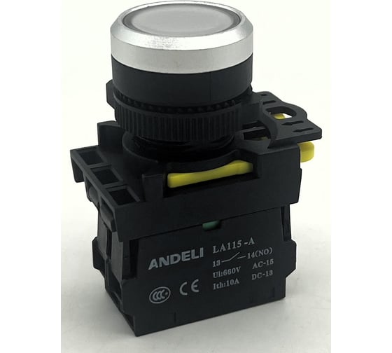 Изображение товара Кнопка ANDELI LA115-A5-10BND/1 белый 1NO AC220V (LED) артикул ADL10-262