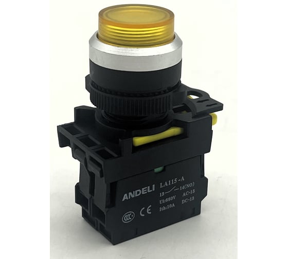 Изображение товара Кнопка ANDELI LA115-A5-10GND/5 1НО желтый AC220V (LED) ADL10-268