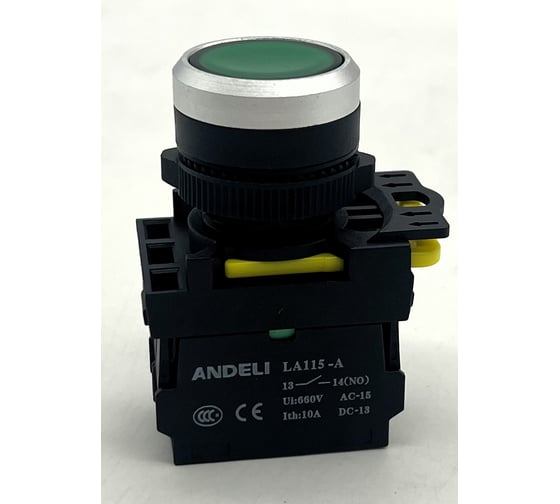 Изображение товара Кнопка ANDELI LA115-A5-10BND/3 зеленый AC220V ADL10-263