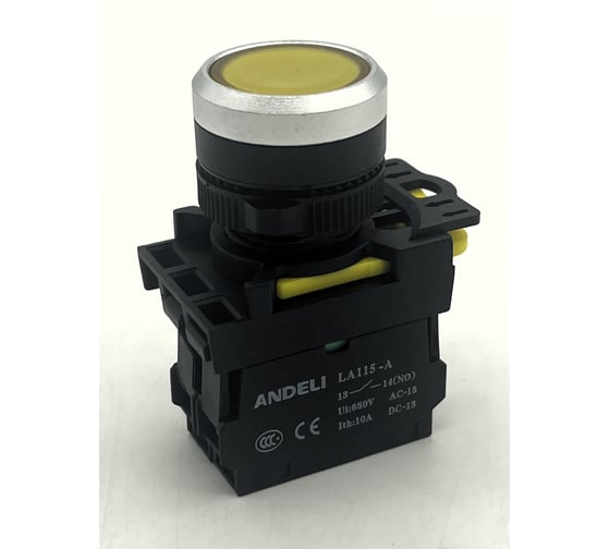 Изображение товара Кнопка ANDELI LA115-A5-10BND/5 желтый 1NO AC220V LED подсветка артикул ADL10-264