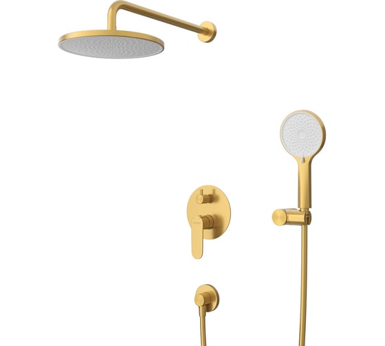 Изображение товара Душевой комплект встраиваемый Cezares смеситель встраиваемый, верхний душ, ручной душ со шлангом, штуцер с держателем, брашированное золото STYLUS-DSET-BORO