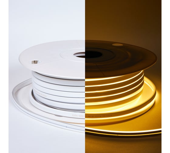 Изображение товара Неон ELEGANZ 220В 9Вт/м 3000К, IP65, Светодиодная лента 6x12мм, шаг резки - 10см, 50м бухта, EL-N220-9WW