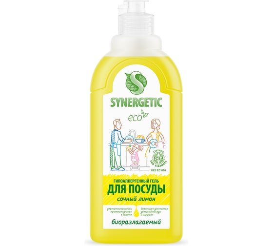 Изображение товара Средство для мытья посуды и фруктов Synergetic ЛИМОН, концентрированное, 500 мл 4613720438877 103051/14