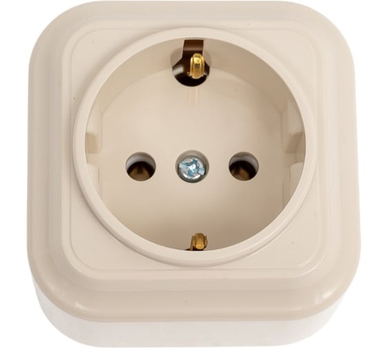 Изображение товара Розетка Bylectrica 1-местная ОУ с заз.конт., серия ВАРИАНТ, бежевый, РА16-0102 бежевый
