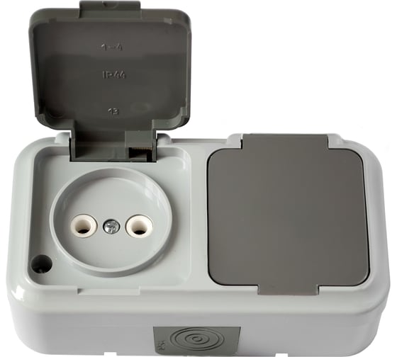 Изображение товара Розетка Bylectrica 2-местная ОУ IP54, серия ПРАЛЕСКА АКВА, серый, РА16-302 03