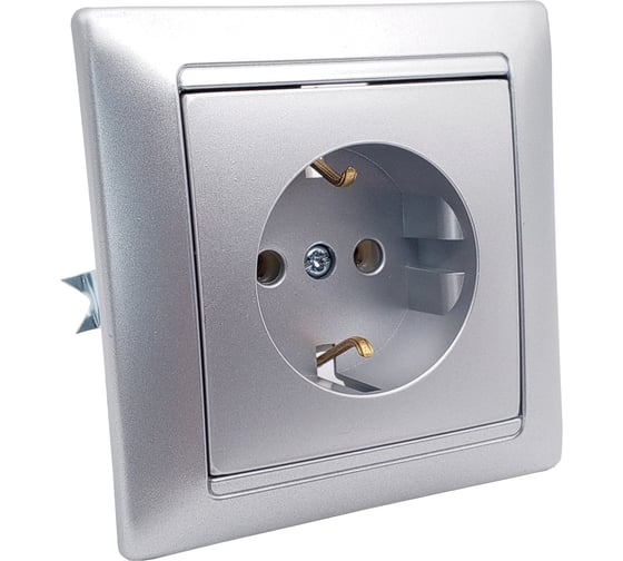 Изображение товара Розетка Bylectrica 1-местная СУ с заз.конт., серия СТИЛЬ, серебро, РС16-306 серебро