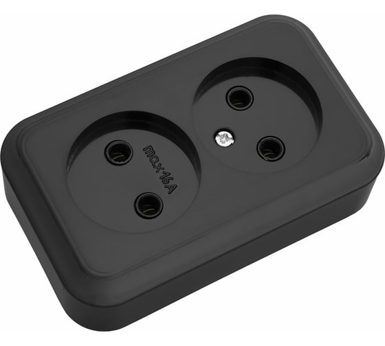 Изображение товара Розетка Bylectrica 2-местная ОУ, серия ПРАЛЕСКА, черный, РА16-260 черный
