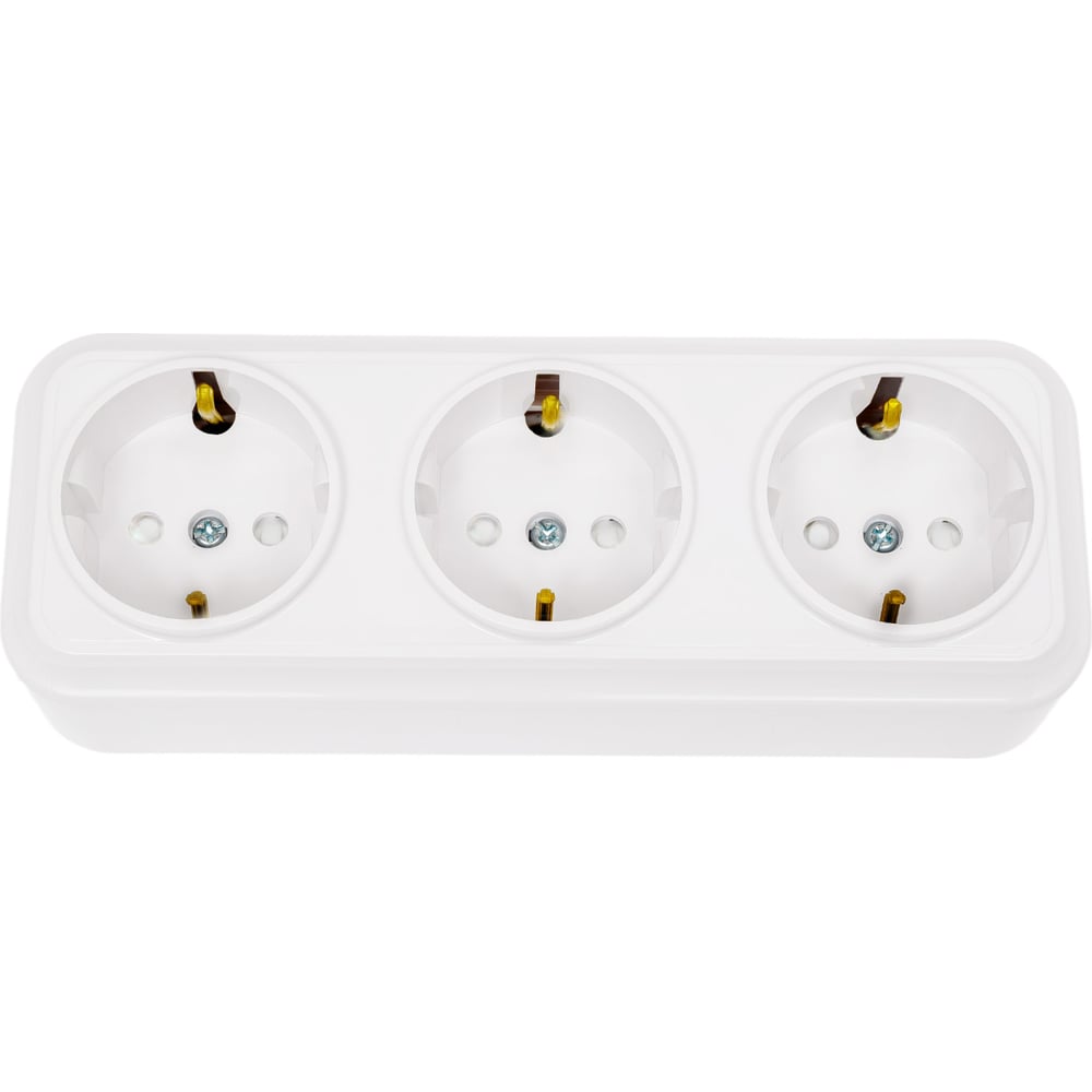 Изображение товара Розетка Bylectrica 3-местная ОУ с заз.конт. со шторкой, серия ВАРИАНТ, белый, РА16-0166