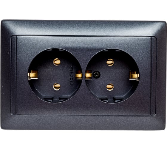 Изображение товара Розетка Bylectrica 2-местная СУ с заз.конт., серия СТИЛЬ, графит, РС16-313 графит