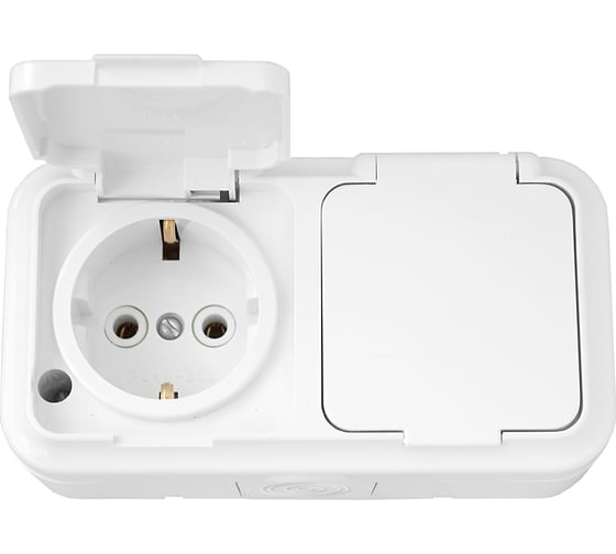 Изображение товара Розетка Bylectrica 2-местная ОУ с заз.конт. IP54, серия ПРАЛЕСКА АКВА, белый, РА16-303