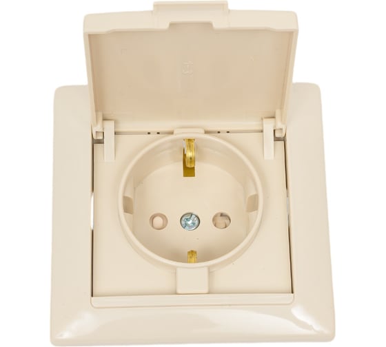 Изображение товара Розетка Bylectrica, 1-местная СУ с заз.конт. со шторкой с крышкой, серия СТИЛЬ, бежевый РС16-364