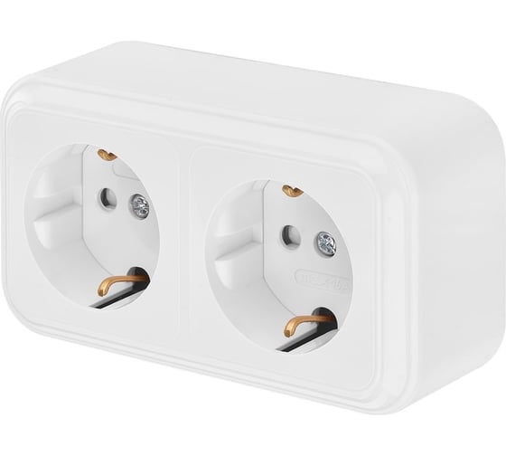 Изображение товара Розетка Bylectrica 2-местная ОУ с заз.конт. со шторкой, серия ПРАЛЕСКА, белый, РА16-274