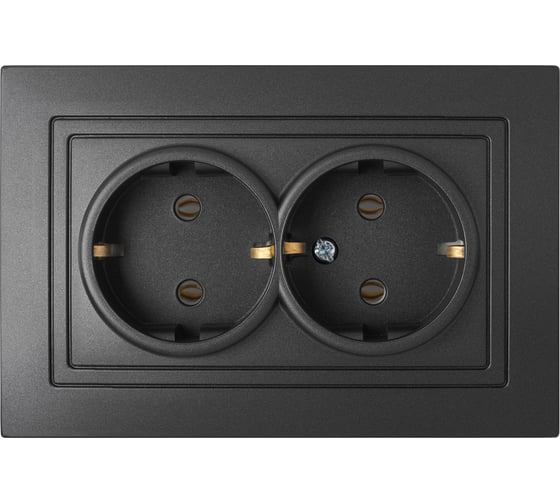 Изображение товара Розетка Bylectrica 2-местная СУ с заз.конт., серия УЮТ, графит, РС16-348 графит