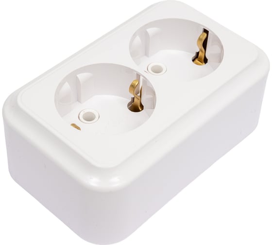 Изображение товара Розетка Bylectrica, 2-местная ОУ с заземляющим контактом, серия ПРАЛЕСКА, белый РА16-261