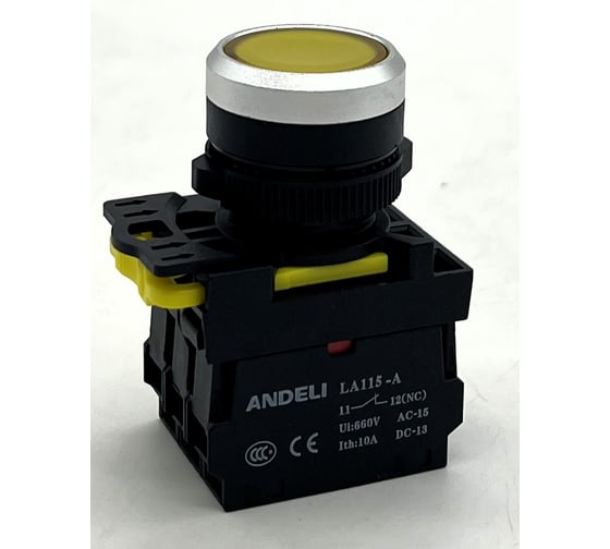 Изображение товара Кнопка ANDELI LA115-A5-11BND/5 желтый 1НО+1НЗ AC220V (LED) ADL10-275