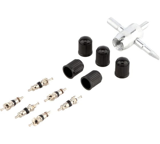 Изображение товара Набор для ремонта вентиля колеса (камеры) 11пр. короткий ниппель (пластик.колпачок) 882601 Beril 10958