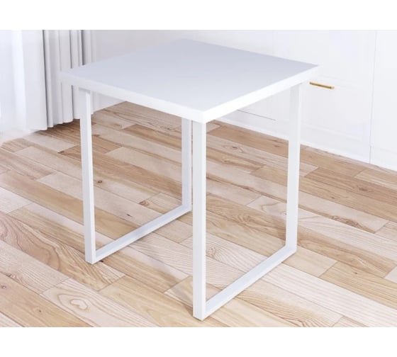 Изображение товара Стол кухонный Solarius Loft квадратный со столешницей белого цвета из массива сосны 40 мм и белыми металлическими ножками, 70x70x75 см 700-10054