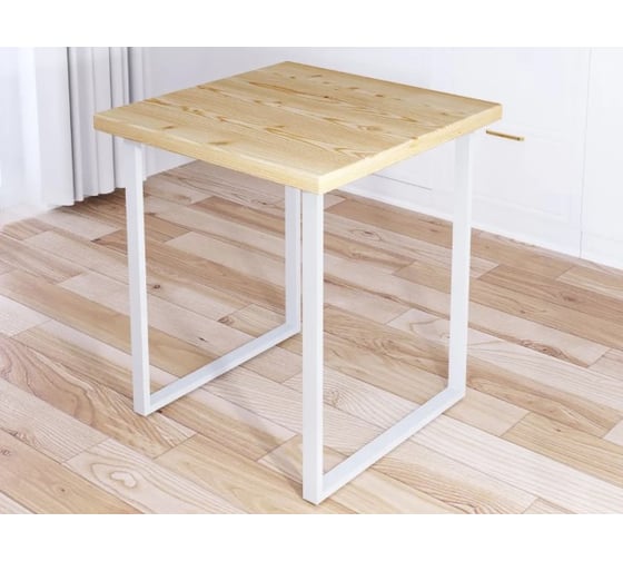 Изображение товара Стол кухонный Solarius Loft квадратный со столешницей из массива сосны 40 мм и белыми металлическими ножками, 60x60x75 см 700-10062