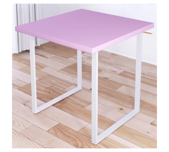 Изображение товара Стол кухонный Solarius Loft квадратный со столешницей розового цвета из массива сосны 40 мм и белыми металлическими ножками, 60x60x75 см 700-10195