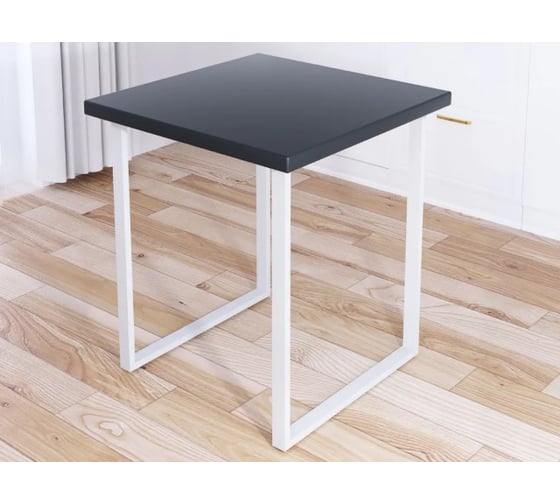 Изображение товара Стол кухонный Solarius Loft квадратный со столешницей цвета антрацит из массива сосны 40 мм и белыми металлическими ножками, 60x60x75 см 700-10047