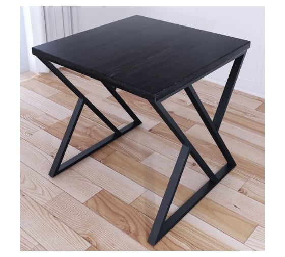 Изображение товара Стол кухонный Solarius Loft с квадратной столешницей цвета черного оникса из массива сосны 40 мм и черными металлическими Z-образными ножками, 80x80x75 см 703-10235