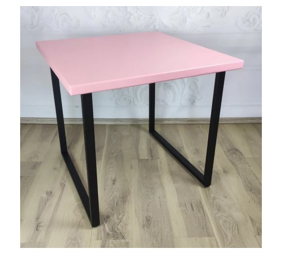 Изображение товара Стол кухонный Solarius Loft с квадратной столешницей розового цвета из массива сосны 40 мм и черными металлическими ножками, 75x75x75 см 700-10165