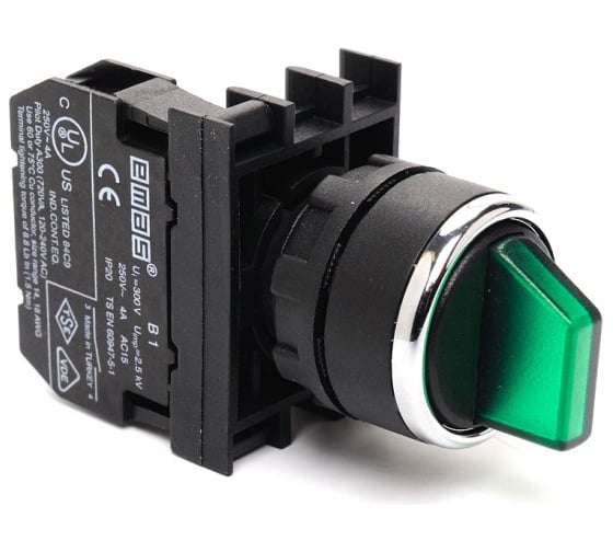 Изображение товара Переключатель Emas с подсветкой неон 0-1 без фиксации зеленый 1НО B130SL21Y