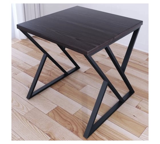 Изображение товара Стол кухонный Solarius Loft с квадратной столешницей цвета венге из массива сосны 40 мм и черными металлическими Z-образными ножками, 60x60x75 см 703-10182