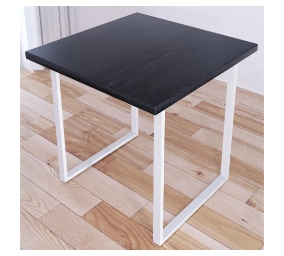 Изображение товара Стол кухонный Solarius Loft с квадратной столешницей цвета черного оникса из массива сосны 40 мм и белыми металлическими ножками, 60x60x75 см 700-10579