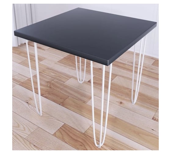 Изображение товара Стол кухонный Solarius Loft с квадратный столешницей цвета антрацит из массива сосны 40 мм и белыми ножками-шпильками, 80x80x75 см 710-10047