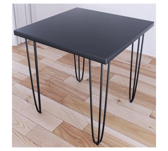 Изображение товара Стол кухонный Solarius Loft с квадратный столешницей цвета антрацит из массива сосны 40 мм и черными ножками-шпильками, 70x70x75 см 710-10032
