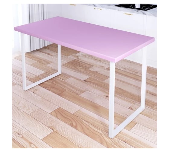 Изображение товара Стол кухонный Solarius Loft с розовой столешницей из массива сосны 40 мм и белыми металлическими ножками, 130x75x75 см 700-10189