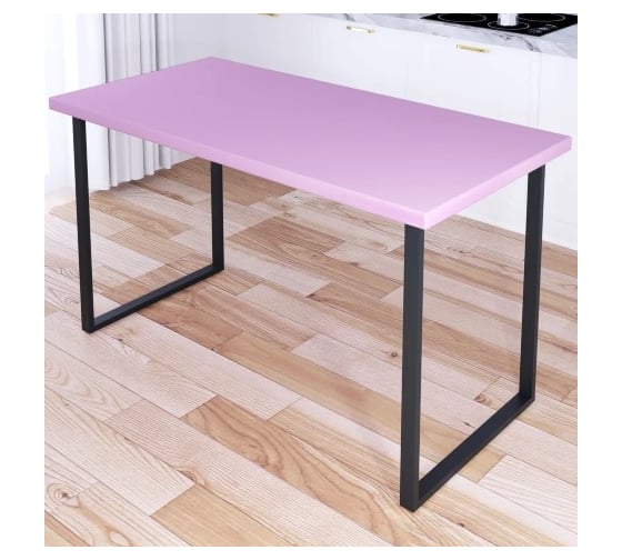 Изображение товара Стол кухонный Solarius Loft с розовой столешницей из массива сосны 40 мм и черными металлическими ножками, 130x70x75 см 700-10180