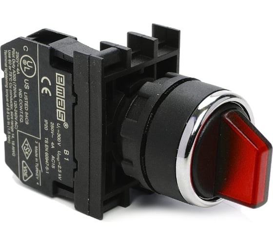 Изображение товара Переключатель Emas с подсветкой светодиод 2-0-1 с фиксацией красный B1K1SL30K