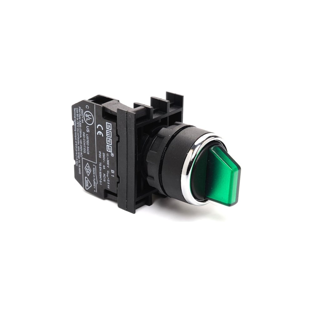 Изображение товара Переключатель Emas с подсветкой светодиод 2-0-1 без фиксации зеленый НЗ+НО B192SL32Y