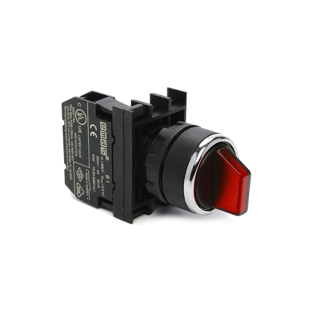 Изображение товара Переключатель Emas с подсветкой светодиод 0-1 с фиксацией красный 1НО 12-30 В AS-DS B160SL20K