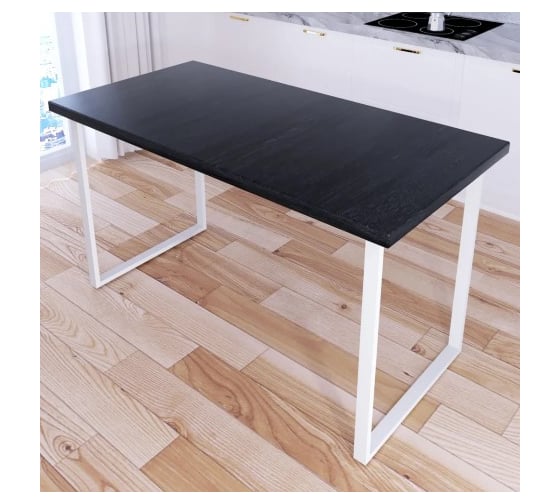 Изображение товара Стол кухонный Solarius Loft со столешницей цвета черного оникса из массива сосны 40 мм и белыми металлическими ножками, 140x75x75 см 700-10560