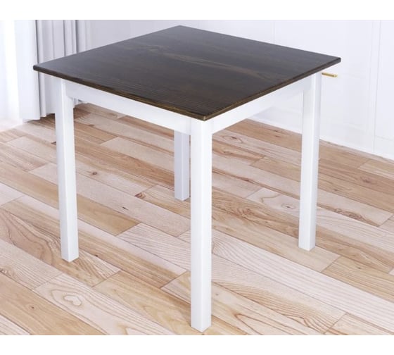 Изображение товара Стол кухонный Solarius Классика квадратный со столешницей цвета темного дуба 20 мм и ножками белого цвета, 60x60x75 см 600-10028