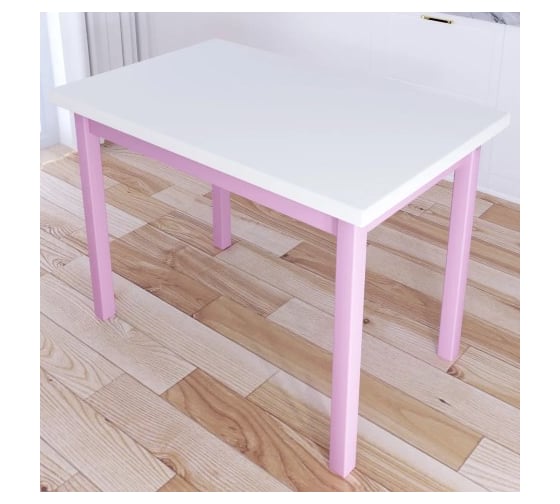 Изображение товара Стол кухонный Solarius Классика со столешницей белого цвета из массива сосны 40 мм и розовыми ножками, 90x60x75 см 600-10301