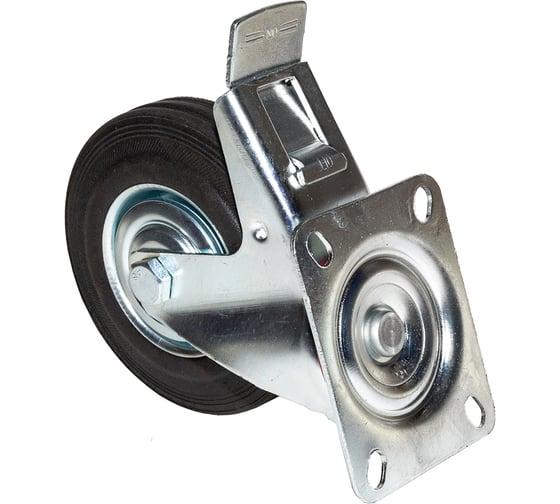 Изображение товара Опора колесная поворотная с тормозом SOBELL ф125 мм, нагрузка 100 кг, резина (SCb 55) 038125