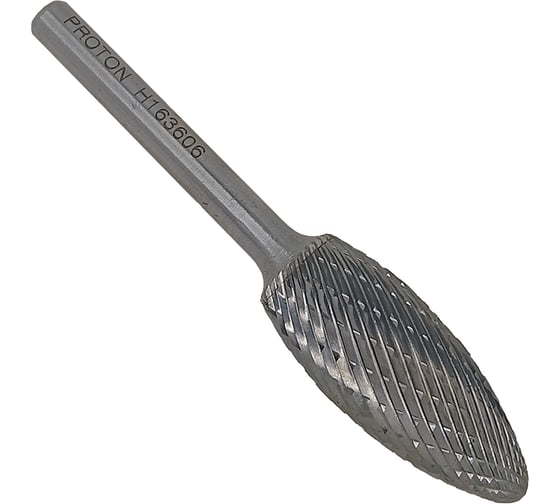 Изображение товара Бор-фреза PROTON твердосплавная пламевидная 16x6х36x45R, тип H, (D16 хв.6) УТ-00000732