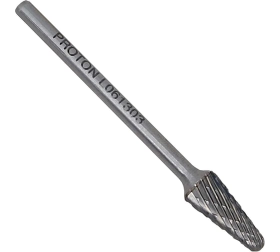 Изображение товара Бор-фреза PROTON твердосплавная сфероконическая 06x3х13x38R, тип L, (D 6 хв.3) УТ-00000794