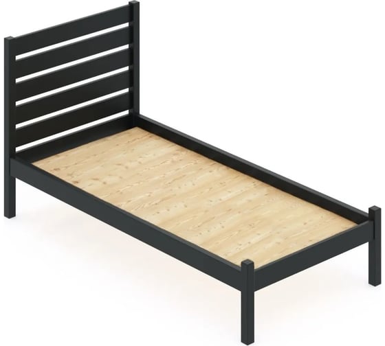 Изображение товара Кровать односпальная Solarius Классика из массива сосны, со сплошным основанием и высокой спинкой, цвет антрацит, 90x190 см klas-spin90ser-190-full