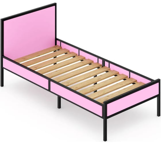 Изображение товара Односпальная кровать Solarius Лофт Компакт с реечным основанием, розовый с черным металлическим каркасом, 80x200 см KOMP80loft-roz-black