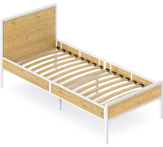 Изображение товара Односпальная кровать Solarius Лофт Компакт с ортопедическим основанием, без шлифовки и покраски, с белым металлическим каркасом, 80x200 см KOMP80loft-net-white-orto