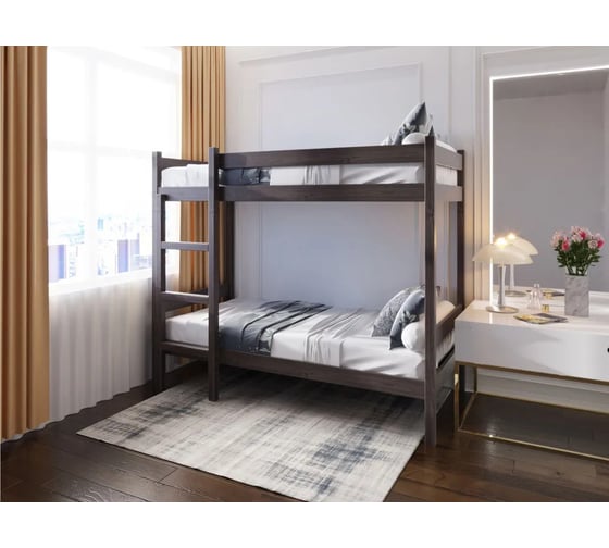 Изображение товара Двухъярусная кровать из массива сосны Solarius 200x90 см, габариты 210x100 см, венге dvuh90200ven