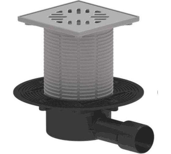 Изображение товара Трап регулируемый Татполимер горизонтальный выпуск, сухой затвор Дн40/50, с нержавеющей решёткой 150x150мм, горизонтальный выпуск ТП-510 101200475 004-1460