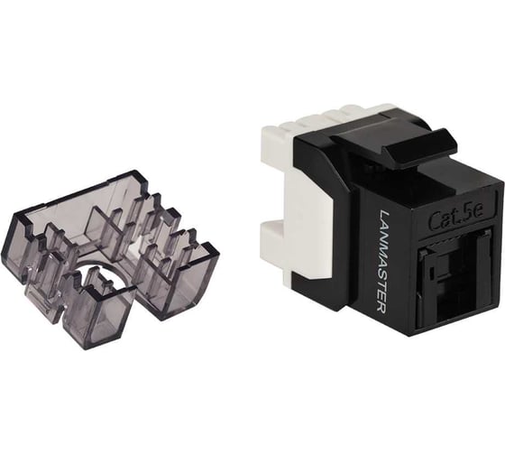 Изображение товара Модуль Keystone LANMASTER RJ45, неэкранированный, кат.5E, со встроенной шторкой, 180 градусов, черный LAN-OK45U5E/180R-BK