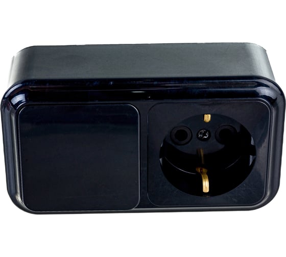 Изображение товара Блок Bylectrica 1 выключатель + розетка с заземляющим контактом ОУ, серия ПРАЛЕСКА, В-РЦ-527 черный